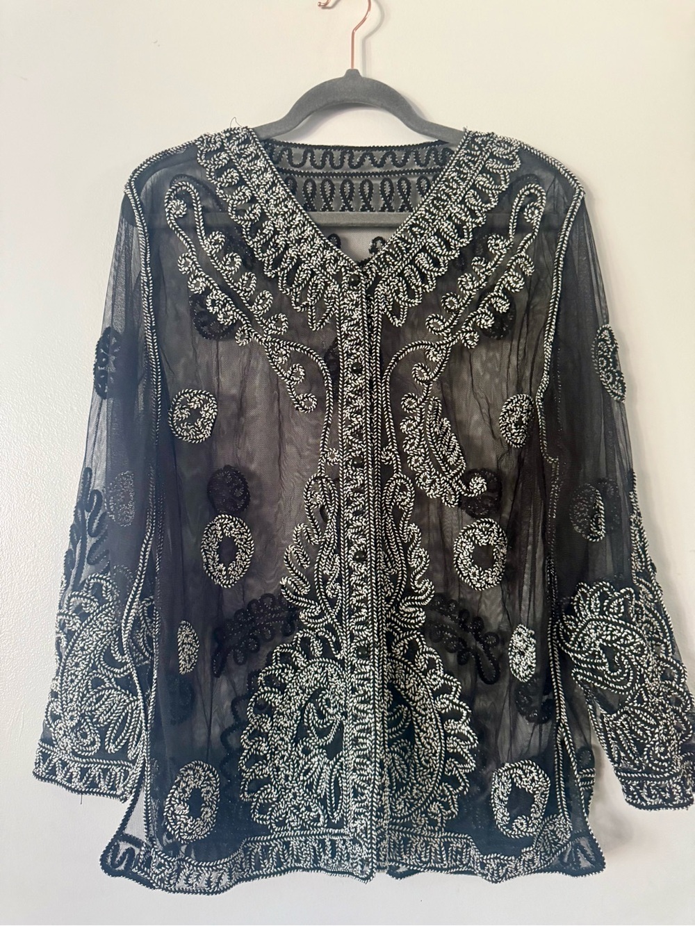 Embellished Black Beaded Sheer Top